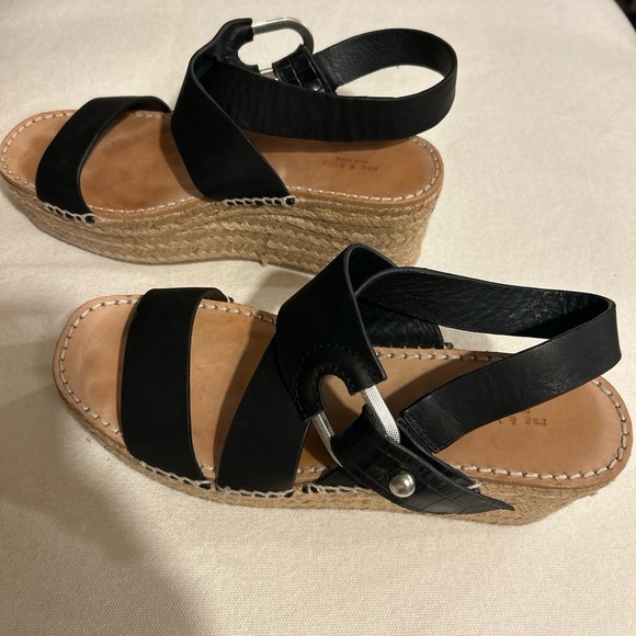 rag & bone August 38 1/2 Black Leather Espadrille Wedge Platform Sandal Bohemian - Picture 3 of 6